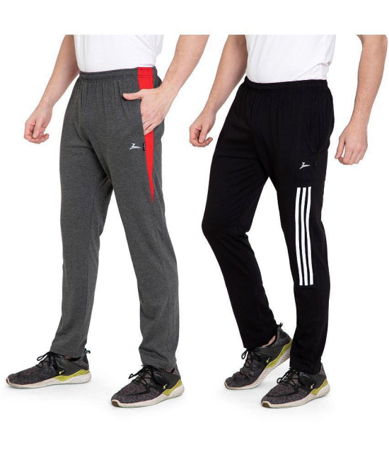 Zeffit Solid, Striped Men Black, Grey Track Pants (Pack Of 2 ) - 2XL