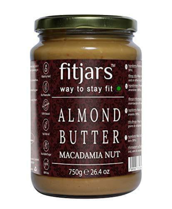 FITJARS Stone Ground Keto Vegan Almond(Badam)& Macadamia Nut Butter(Badam|Macadamia Nuts) , 750 g