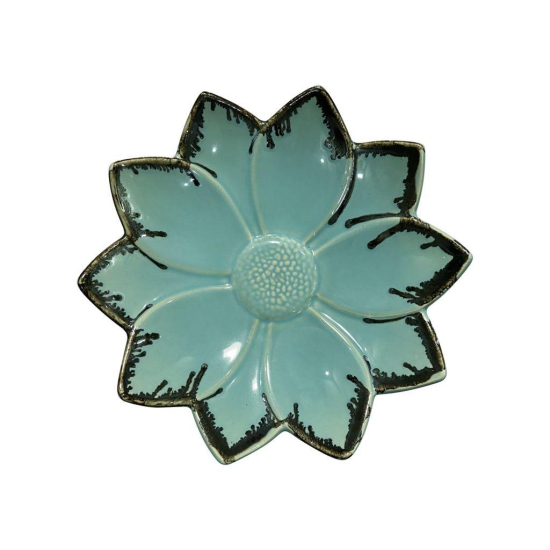 Ceramic Dining Studio Collection Sea Green Lotus Shaped 11.7 Inches Serving Platter