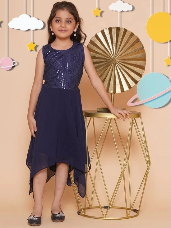 Arshia Fashions - Blue Georgette Girls Asymmetric Dress ( Pack of 1 ) - None