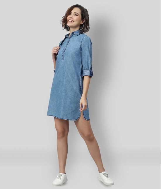 StyleStone - Blue Denim Womens Shirt Dress ( Pack of 1 ) - None