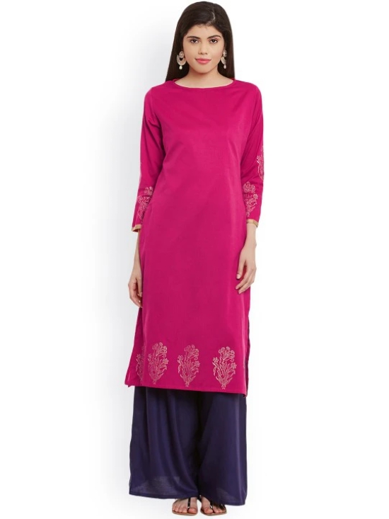 Women Pink Block Print Straight Kurta with Jacket