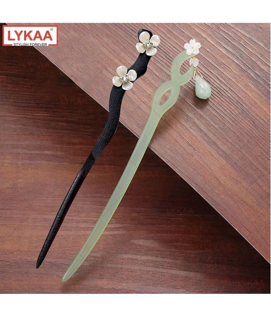 LYKAA Wooden Resin Juda Pin Hair Sticks Buns Hair Accessories for Women Girls - 2Pcs (Green/Black) - Multi