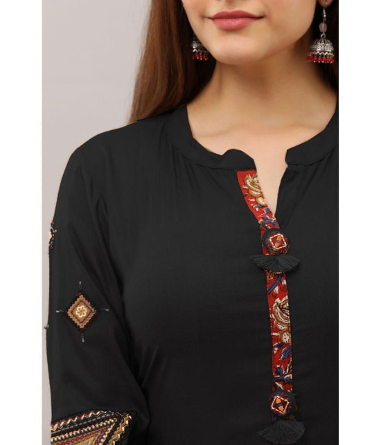 Preksha - Black Rayon Womens Front Slit Kurti ( Pack of 1 ) - None