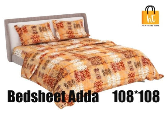 Bedsheet Adda-Super Mega King Size  King Size(108*108 in)-Pure Cotton Sanganeri Printed Jaipuri  Double Bedsheet With 2 Matching Pillow Covers-RJ-14-03-(108*108)-HT8203