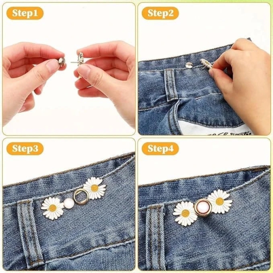 KIT & CO Buttons for Jeans Dress Loose Big,Trouser Button Tensioner Fastener,Pearl Dress Adjuster Waist Flower Buckle Clip Clothing DIY Sewing New Buttons for Tightener to Adjust Waist of Pants