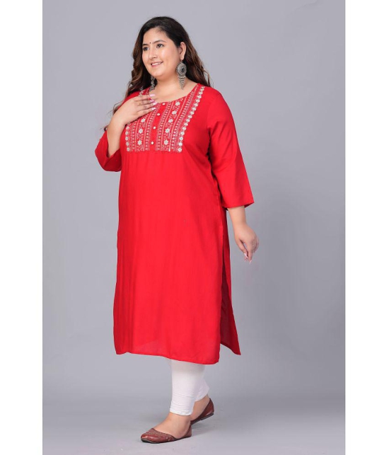 Preksha Rayon Embroidered Straight Women's Kurti - Red ( Pack of 1 ) - None