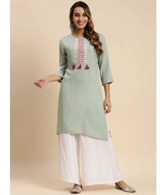 Rangita Women Rayon Embroidered Knee Length Straight Kurti -Mint Green - None