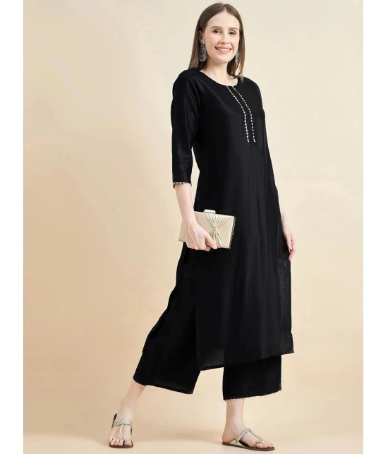 AUSTIN WOOD Polyester Solid Straight Womens Kurti - Black ( Pack of 1 ) - None