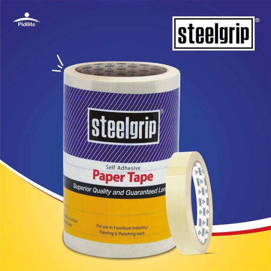 Pidilite Steelgrip Self Adhesive Paper Tape Masking Tape Easy Tear Tape Best for Carpenter, Labelling, Painting and leaves no residue, marks after a peel