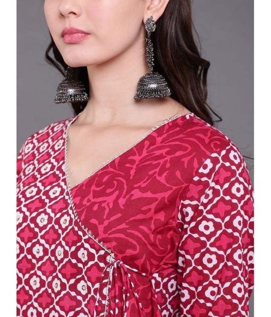 Antaran Cotton Printed Kurti With Pants Womens Stitched Salwar Suit - Red ( Pack of 2 ) - None