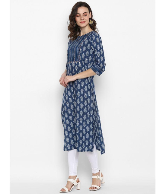 Janasya - Blue Cotton Women's Straight Kurti ( Pack of 1 ) - 3XL