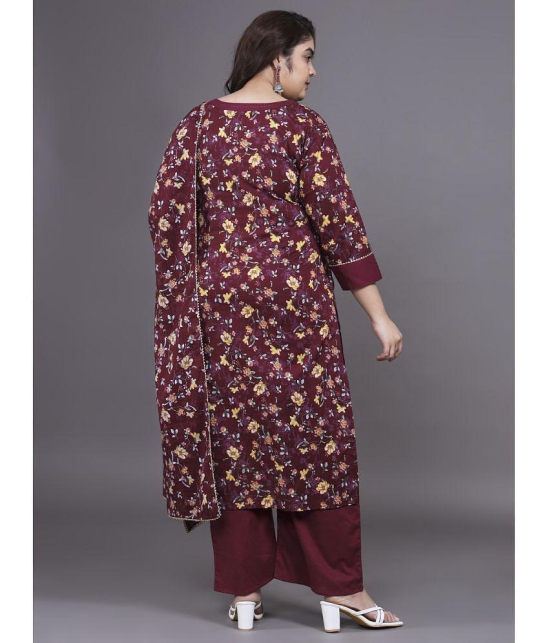 Tissu Cotton Printed Kurti With Palazzo Women's Stitched Salwar Suit - Maroon ( Pack of 1 ) - None