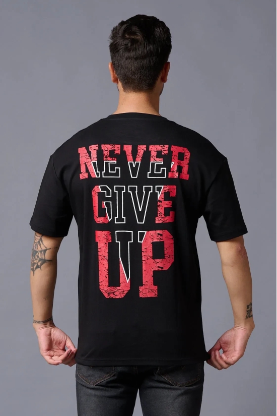 Never Give Up (in Red) Printed Black Oversized T-Shirt for Men XXL