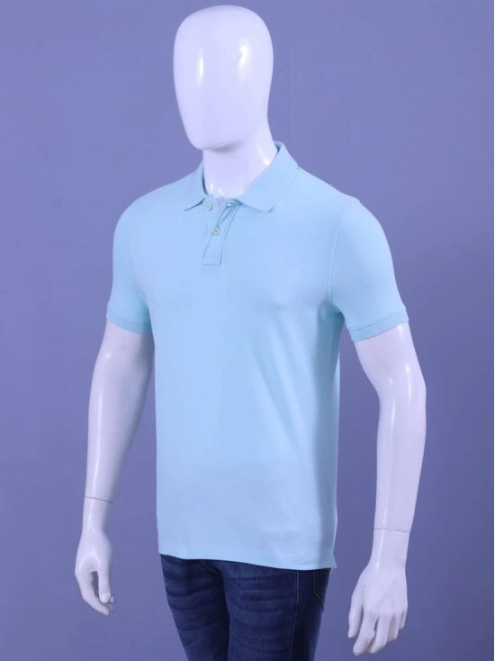 Men's Water Blue Enzyme Finish Solid Polo T-Shirt