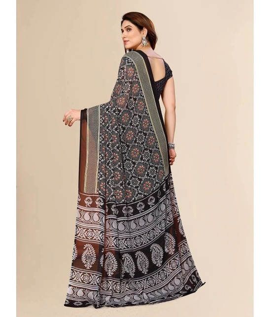 Kashvi Sarees Georgette Printed Saree With Blouse Piece - Black ( Pack of 1 ) - Black