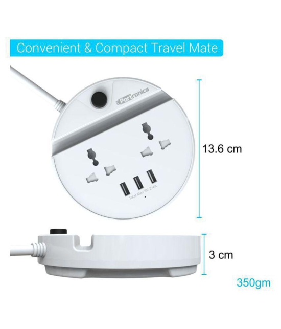 Portronics Power BUN, a Surge Protector with 2 AC Outlets and 3 USB Charging Ports Plus a Phone Docking Station, 1.5 Meter Power Cord, LED Indicator, White