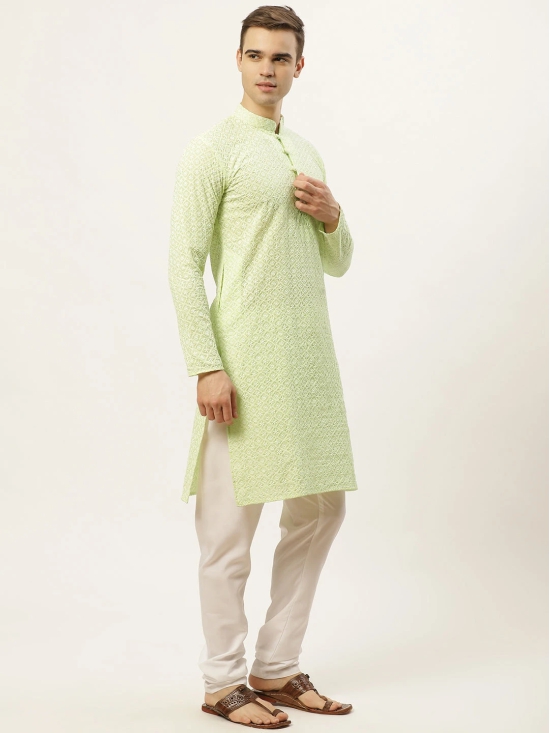 Jompers Mens Green Embroidered Kurta Payjama Sets-S / Green