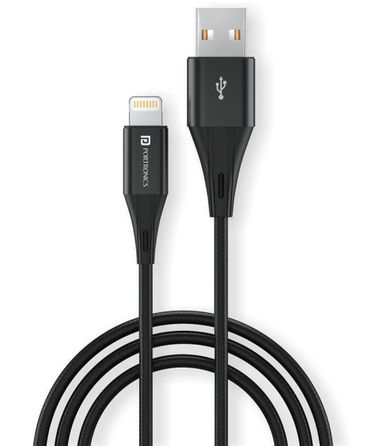 Portronics Konnect B Plus 8 Pin USB Cable:Nylon Braided 8 Pin USB Cable With Metal Heads ,Black (POR 1392) - Black