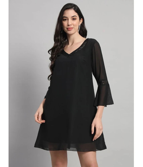 Curvydrobe Georgette Solid Mini Womens A-line Dress - Black ( Pack of 1 ) - None