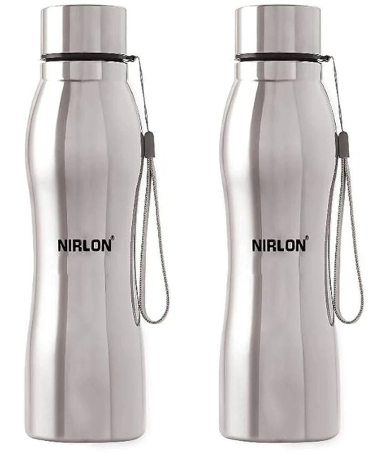 Nirlon Stainless Steel Single Wall Diamond Cut Water Bottle/ Fridge Refrigerator Bottle/ 100% Leak Proof/ Office Bottle/ School Bottle, 1000 ML, Set of 2 - Others