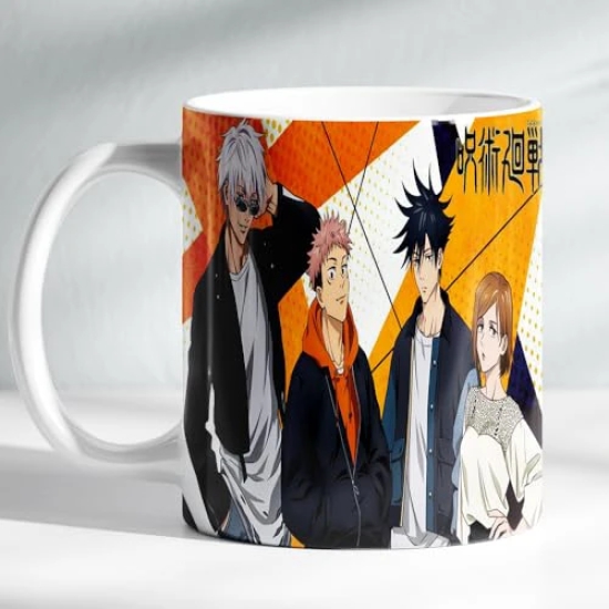 ForVano Anime Printed Mug for Gifting Jujutsu Kaisen Gojo Ceramic Cup with Keychain Combo S3