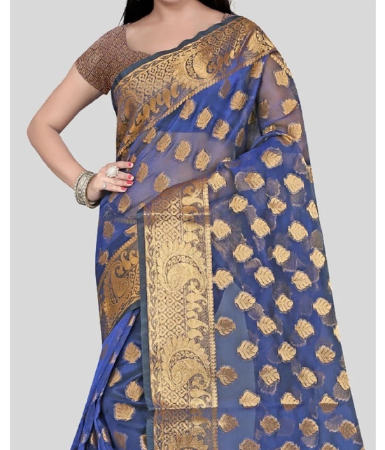 Gazal Fashions - Blue Banarasi Silk Saree With Blouse Piece ( Pack of 1 ) - Blue