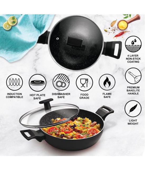 Milton Pro Cook Granito Induction Kadhai With Lid, 26 cm / 3.4 Litre, Black