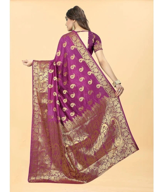 Gazal Fashions - Purple Banarasi Silk Saree With Blouse Piece ( Pack of 1 ) - Purple