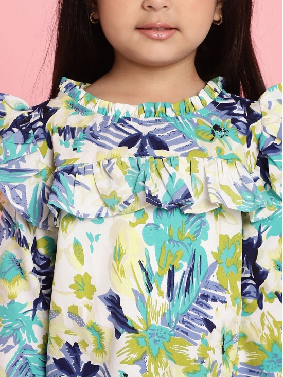 MINI & MING Girls Floral Printed Round Neck Bell Sleeves Pleated A-Line Top