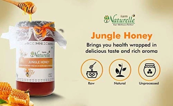 Farm Naturelle- Vana Tulsi Forest Flower Hone & Jungle Flower Wild Forest (Jungle) Honey/100% Pure/Raw/Natural/Un-processed/Un-heated/Lab Tested/Glass Bottle-(700gm+75gm Extra+Wooden Spoons. ) x 2 Sets.