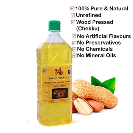 Sana's Thinai organics -Wood Press Edible Groundnut Oil | Peanut Oil (Virgin, Chekku/Ghani) (500 ML)