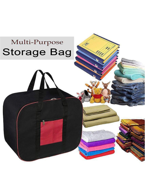 HOMETALES Nylon Multi-Purpose Storage Bag/Clothing Storage Organiser with Zipper Closure & Strong Handle,Red (2U)