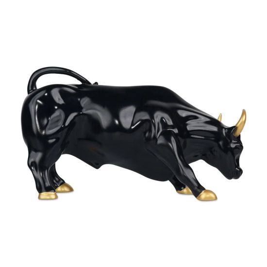 Artarium Abstract Art Bull Showpices for Living Room Charging Bull Statue Sculpture Ornament Animal Figurines for Table Decor Gifting Home Decoration Car Accessory (1 Piece) (Glossy Black)