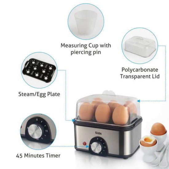 Glen 3 in 1 Electric Multi Cooker - 3035MC | Egg Boiler - Steam, Cook & Boil | Grey & Black | 1 Pc