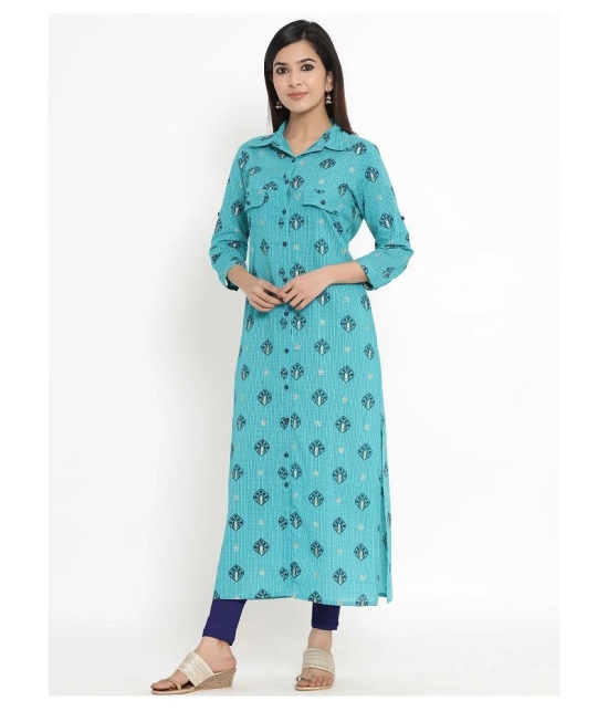 Kbz Turquoise Rayon Straight Kurti - XL