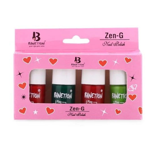 BANETION Zen-g New generation Makeup - Mini Nail Kit - Bestie - 30ml (Set of 4) | Glossy Nail Polish Set | Long Lasting & High Gloss Effect | Chip Resistant Nail Paints | Cruelty-free & Vegan