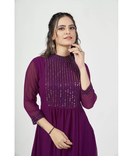 Estela - Wine Georgette Women's Flared Kurti ( Pack of 1 ) - None