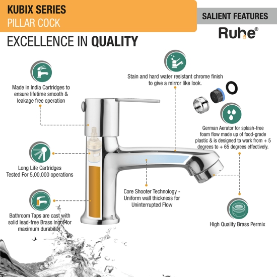 Kubix Pillar Tap Brass Faucet- by Ruhe®