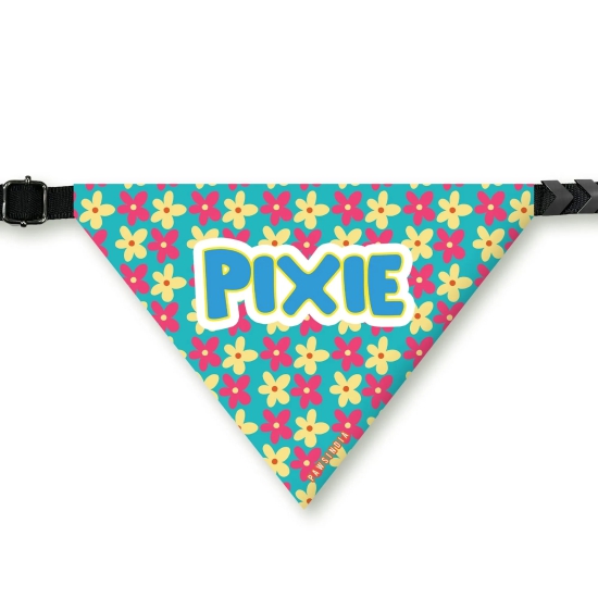 PawsIndia Customized Pet Bandana - Floral - Teal-Medium