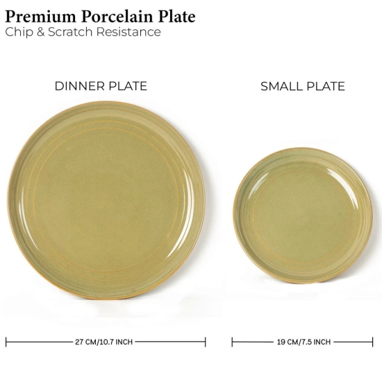 Handcrafted Chip Resistance Porcelain Dinner Set, 20 Pieces Dish Set Serving for 6, Microwave and Dishwasher Safe, Bone-ash Free, Crockery Set for Dining and Gifting, Olive Green