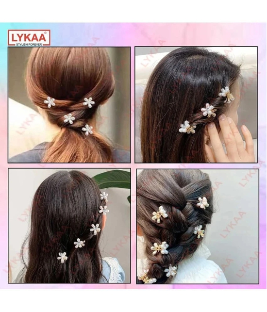 LYKAA Stylish Pearl Flower Hair Claw Fashionable Clips Clutchers Hair Barrettes, Women Girls - 10Pcs - White