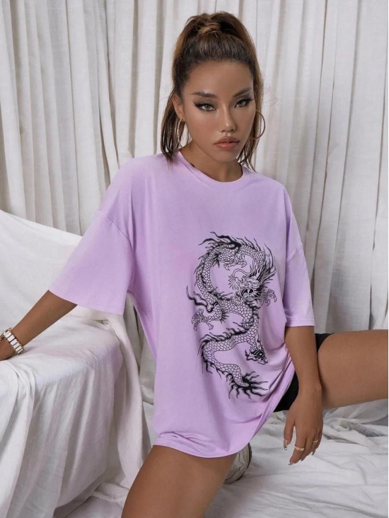 Shri Radha Krishna Garments Oversized Dragon Print T-Shirt for Women-S