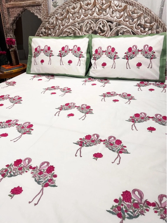 Hand Block Cotton Bedsheet | Flamingo Bedsheet-Super King