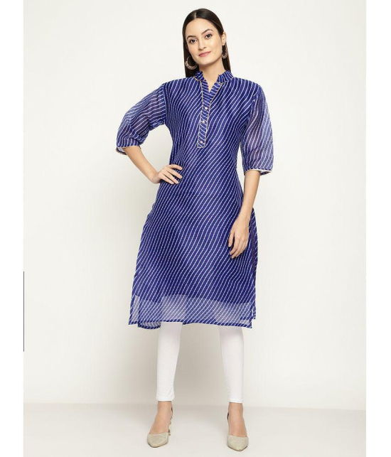 Queenley - Blue Silk Women's Straight Kurti ( Pack of 1 ) - None