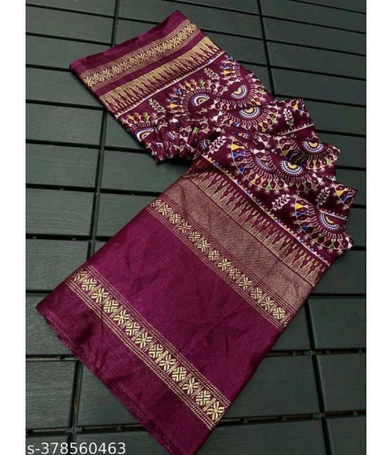 Bhuwal Fashion Crepe Printed Saree With Blouse Piece - Wine ( Pack of 1 ) - Wine