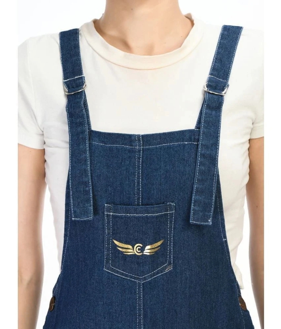 Chrome & Coral Denim Solid Knee Length Womens Dungarees - Navy Blue ( Pack of 1 ) - None