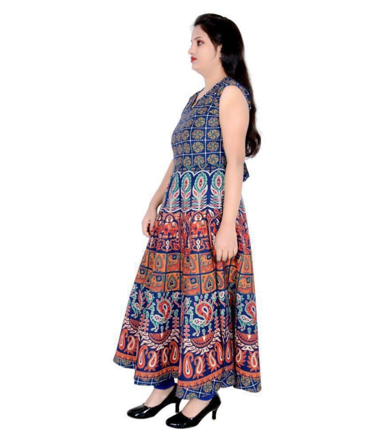 Sttoffa - Blue Cotton Women's Flared Kurti - XXL