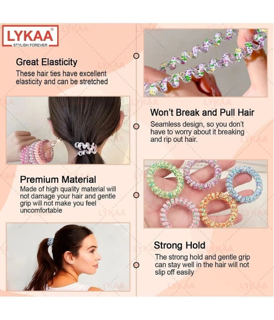 Lykaa Spiral Hair Ties For Thick Hair, Hair Coils Waterproof Ponytail Holders - 5 Pcs (Multicolor) - Multi