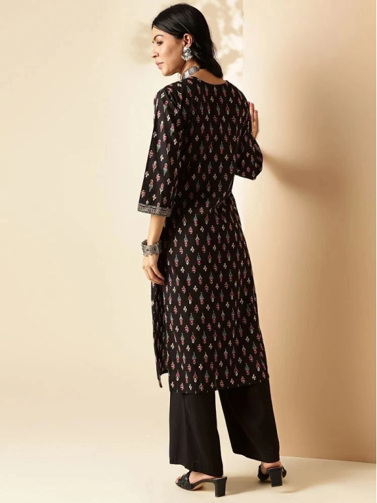 Vbuyz Cotton Printed Straight Womens Kurti - Black ( Pack of 1 ) - None